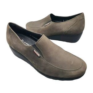 Mephisto Mobils women Shoes Brown Leather Nubuck Low Wedge Slip On Sz 8.5 new